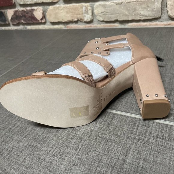 belle by sigerson morrison High Heel Tan Studded Leather Cage Sandals Nib 8 - Picture 13 of 15